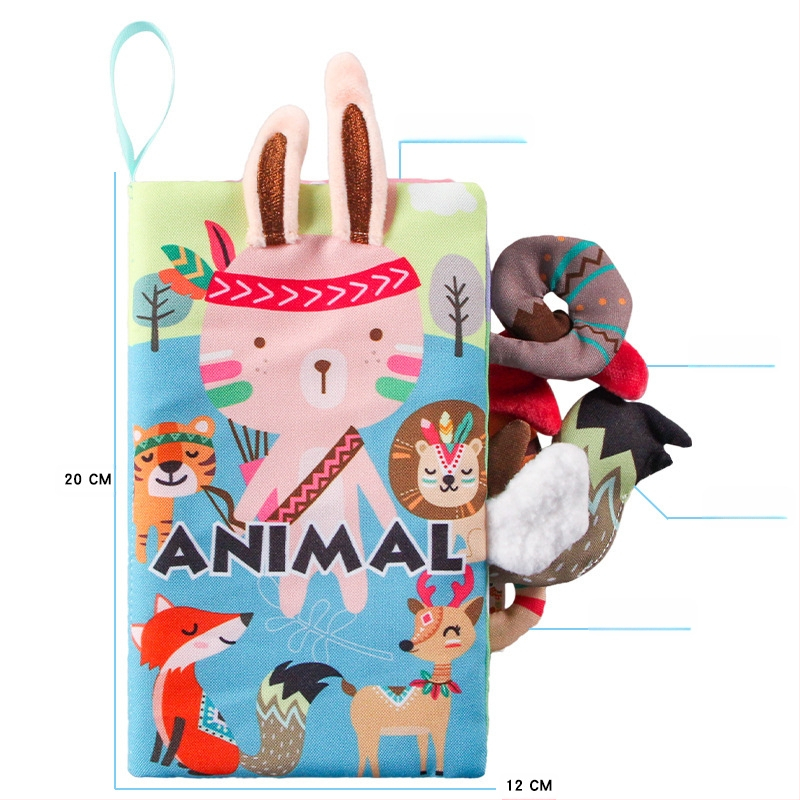 AIPINQI nauja animacinių filmukų gyvūnų uodegos medžiaginė knyga su skambančiu popieriumi, vaikiška žaislinė, atspari ašaroms, kūdikių medžiaginė knyga