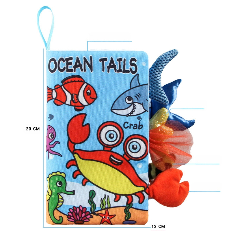 AIPINQI nauja animacinių filmukų gyvūnų uodegos medžiaginė knyga su skambančiu popieriumi, vaikiška žaislinė, atspari ašaroms, kūdikių medžiaginė knyga