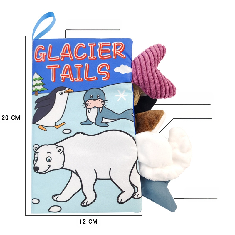 AIPINQI nauja animacinių filmukų gyvūnų uodegos medžiaginė knyga su skambančiu popieriumi, vaikiška žaislinė, atspari ašaroms, kūdikių medžiaginė knyga