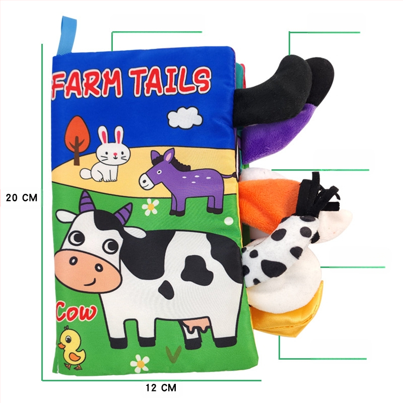 AIPINQI nauja animacinių filmukų gyvūnų uodegos medžiaginė knyga su skambančiu popieriumi, vaikiška žaislinė, atspari ašaroms, kūdikių medžiaginė knyga