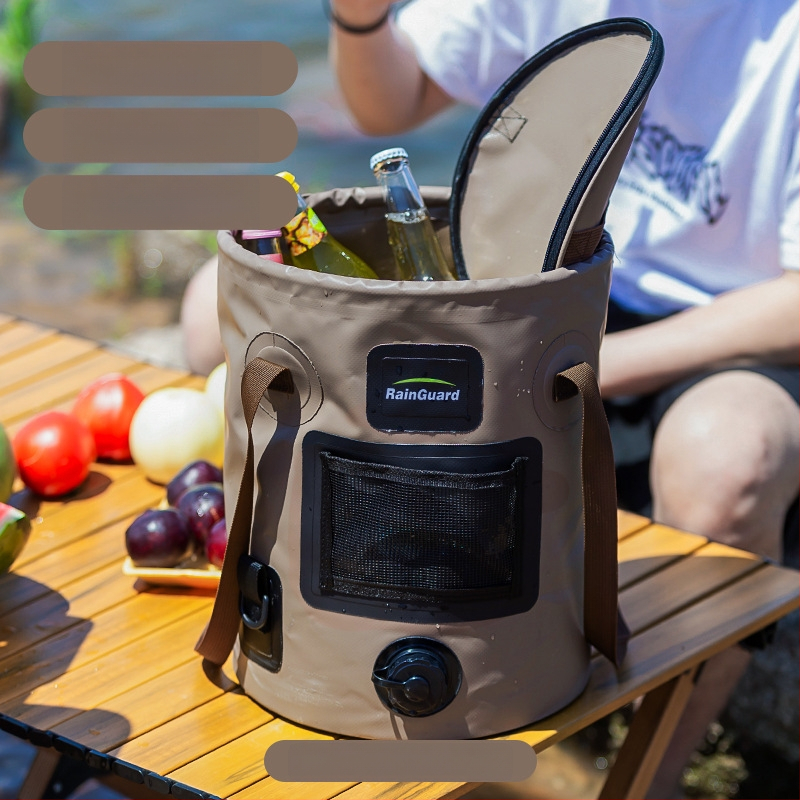 Sulankstomas kibiras, nešiojamas kibiras su vožtuvu, didelės talpos kempingo kibiras, apvalus rankinis kibiras su dangčiu, žvejybos kibiras