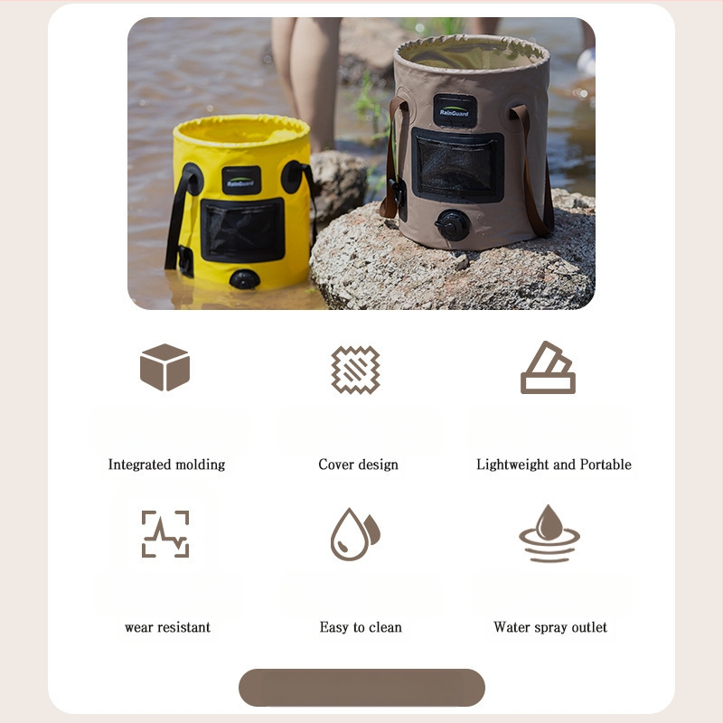 Sulankstomas kibiras, nešiojamas kibiras su vožtuvu, didelės talpos kempingo kibiras, apvalus rankinis kibiras su dangčiu, žvejybos kibiras