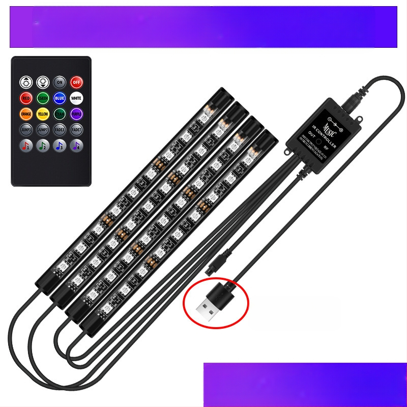 Auto esitule auto salongi modifikatsioonideta LED värviline gaasilamp auto USB-tallaga salongilamp muusikarütmilamp