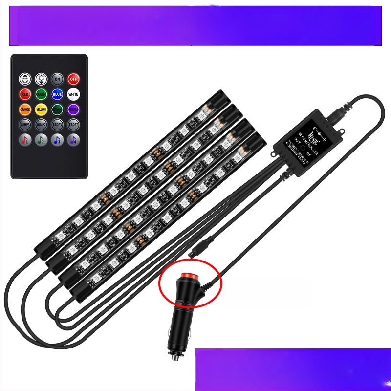 Auto esitule auto salongi modifikatsioonideta LED värviline gaasilamp auto USB-tallaga salongilamp muusikarütmilamp