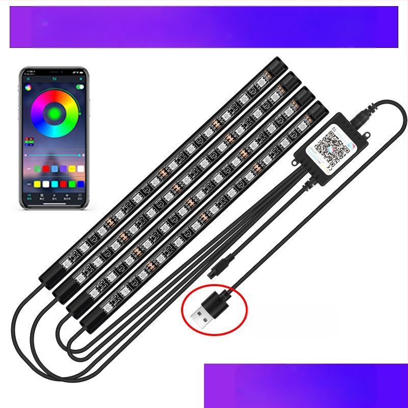 Auto esitule auto salongi modifikatsioonideta LED värviline gaasilamp auto USB-tallaga salongilamp muusikarütmilamp