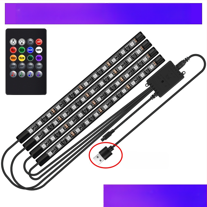 Auto esitule auto salongi modifikatsioonideta LED värviline gaasilamp auto USB-tallaga salongilamp muusikarütmilamp