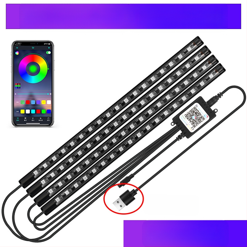 Auto esitule auto salongi modifikatsioonideta LED värviline gaasilamp auto USB-tallaga salongilamp muusikarütmilamp