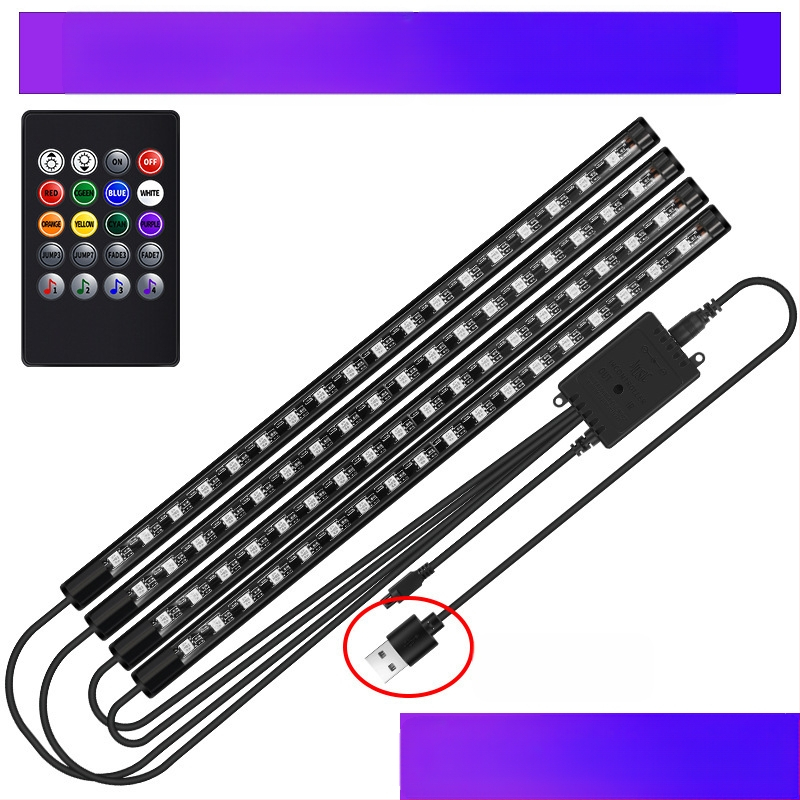 Auto esitule auto salongi modifikatsioonideta LED värviline gaasilamp auto USB-tallaga salongilamp muusikarütmilamp