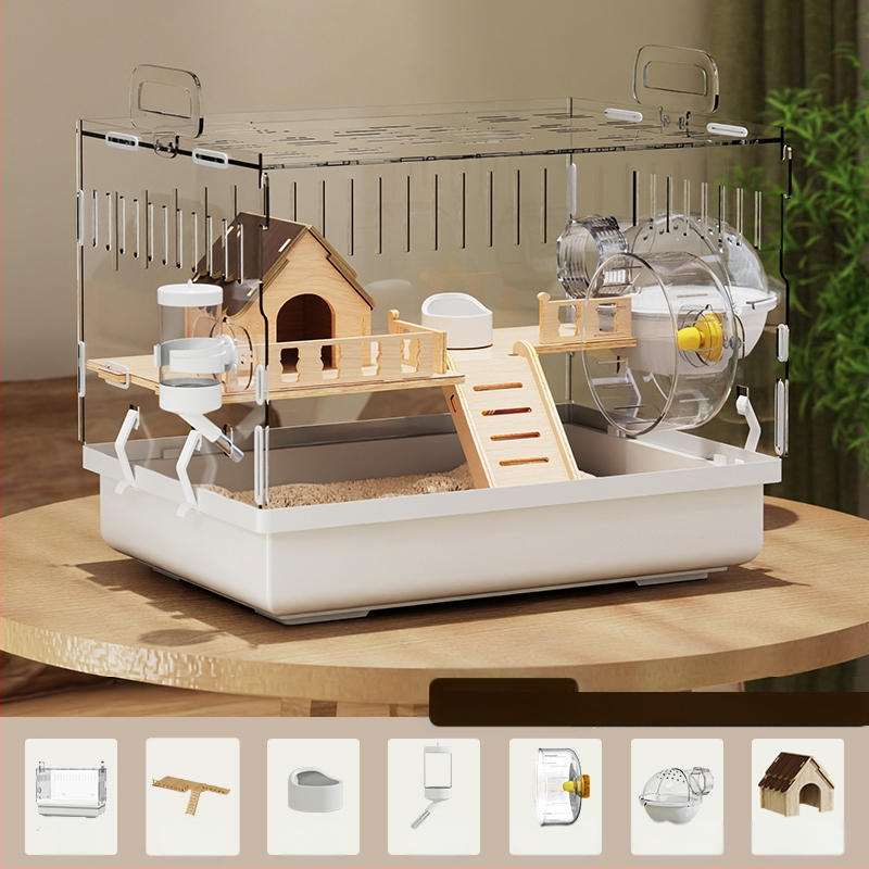 Клетка за хамстери "Златна мечка", специална акрилна голяма прозрачна луксозна вила, кутия за разплод, играчки, евтин комплект