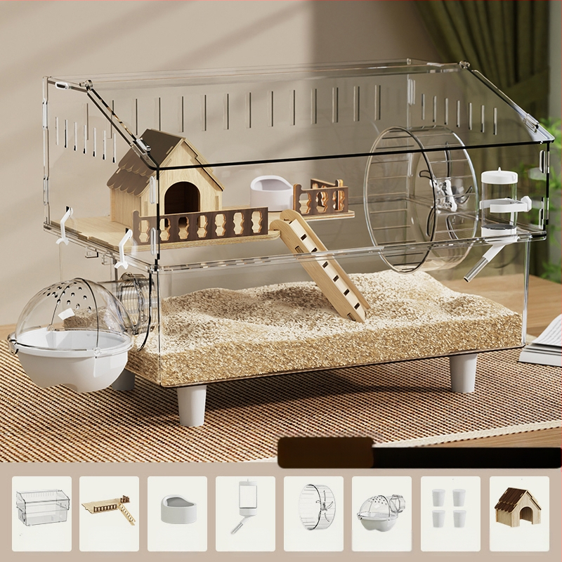 Клетка за хамстери "Златна мечка", специална акрилна голяма прозрачна луксозна вила, кутия за разплод, играчки, евтин комплект