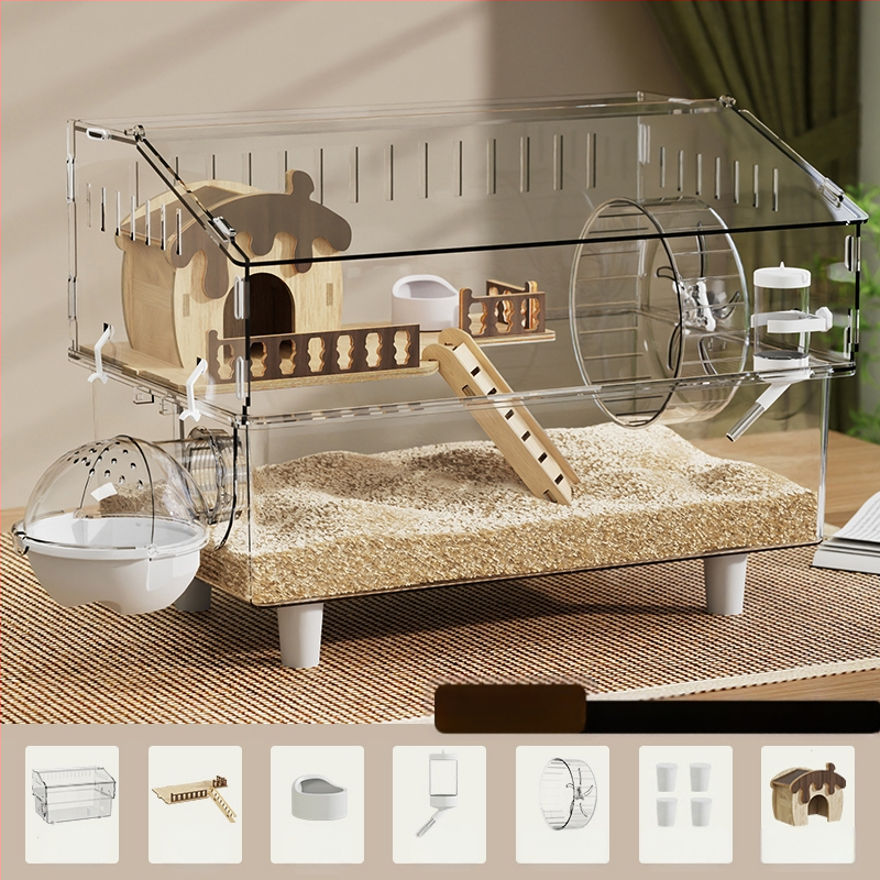 Клетка за хамстери "Златна мечка", специална акрилна голяма прозрачна луксозна вила, кутия за разплод, играчки, евтин комплект