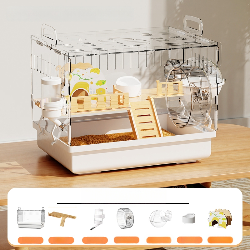 Клетка за хамстери "Златна мечка", специална акрилна голяма прозрачна луксозна вила, кутия за разплод, играчки, евтин комплект