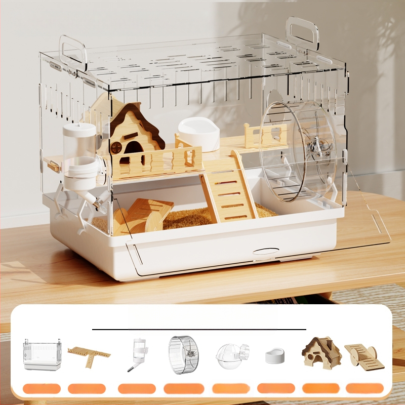 Клетка за хамстери "Златна мечка", специална акрилна голяма прозрачна луксозна вила, кутия за разплод, играчки, евтин комплект