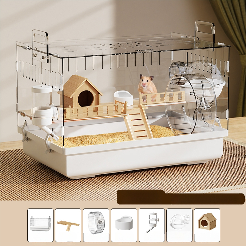 Клетка за хамстери "Златна мечка", специална акрилна голяма прозрачна луксозна вила, кутия за разплод, играчки, евтин комплект