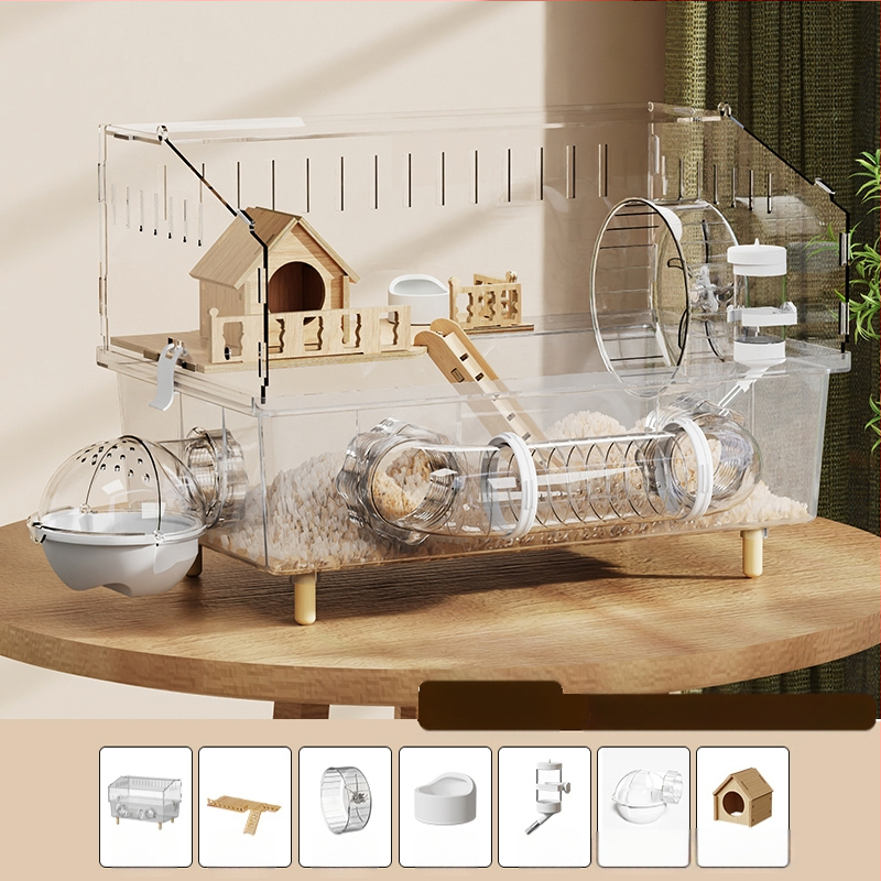 Клетка за хамстери "Златна мечка", специална акрилна голяма прозрачна луксозна вила, кутия за разплод, играчки, евтин комплект