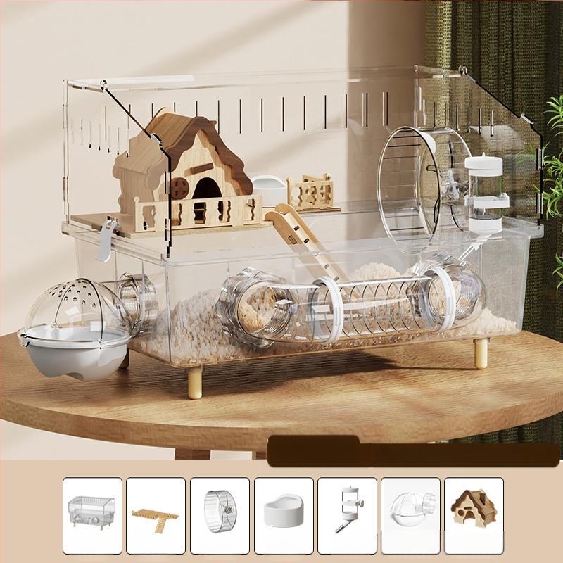 Клетка за хамстери "Златна мечка", специална акрилна голяма прозрачна луксозна вила, кутия за разплод, играчки, евтин комплект