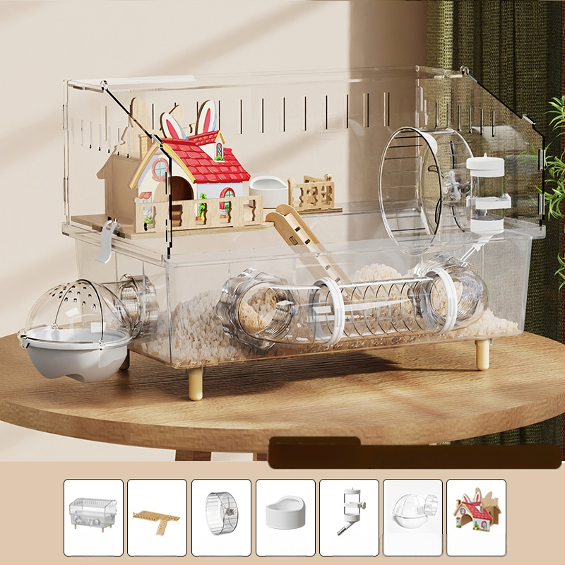 Клетка за хамстери "Златна мечка", специална акрилна голяма прозрачна луксозна вила, кутия за разплод, играчки, евтин комплект