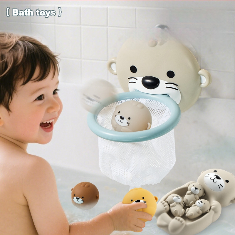 Pārrobežu vannas istabas ūdens rotaļu rotaļlieta Dzīvnieku ūdru tīkls Makšķerēšana Šaušana Aizzīmogota peldoša bumba Bērnu vannas vannas rotaļlieta