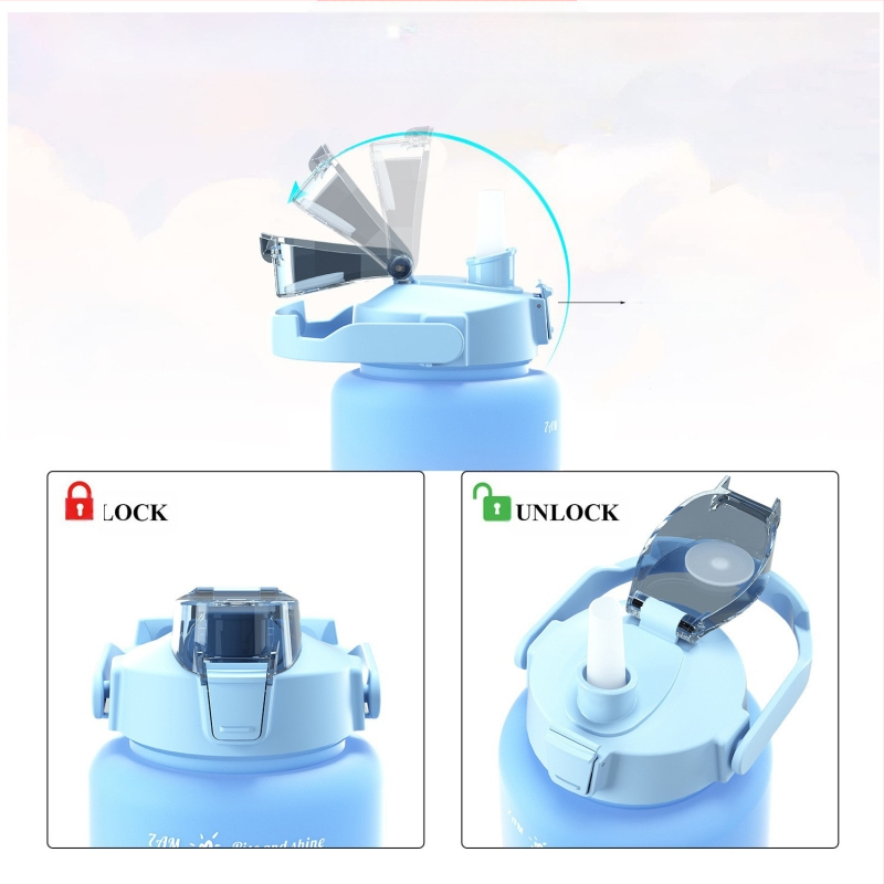 Set od tri čaša, plastična čaša za vodu s gradijentnim bojama, sportska boca za vodu, poklopac koji se otvara, šalica u duginim bojama, prijenosna, nepropusna