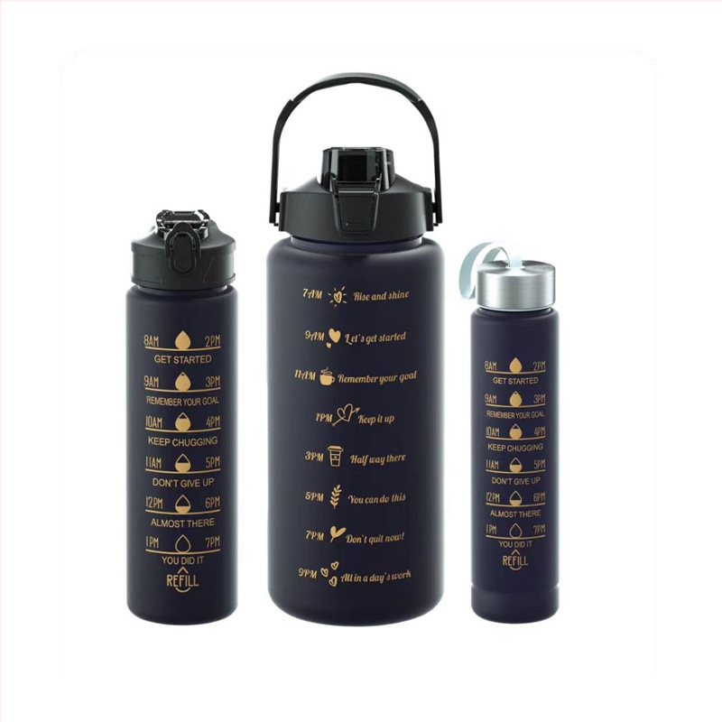 Set od tri čaša, plastična čaša za vodu s gradijentnim bojama, sportska boca za vodu, poklopac koji se otvara, šalica u duginim bojama, prijenosna, nepropusna