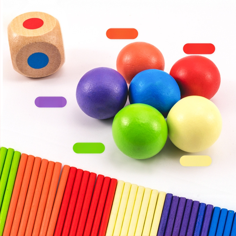 Piiriülene laste puidust pulgamäng beebidele, hariv täringumäng, värviline lapsevanema ja lapse interaktiivne matemaatika, Montessori puidust mänguasjad