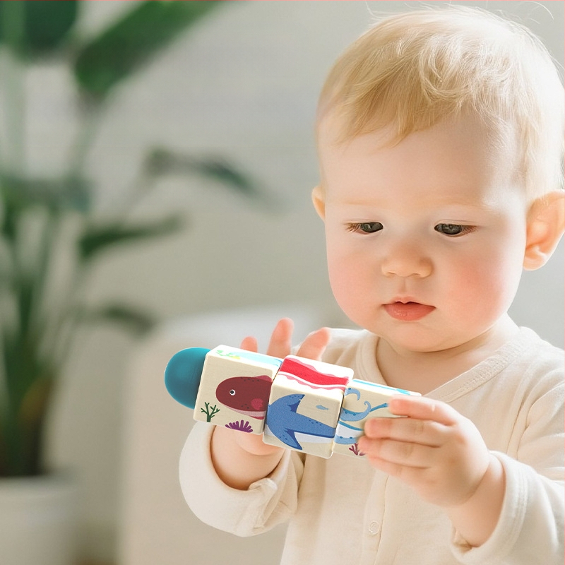 Gyermek fa állatos forgó kirakós háromdimenziós építőelemek óvoda baba kéz-szem koordinációt fejlesztő oktatójátékok