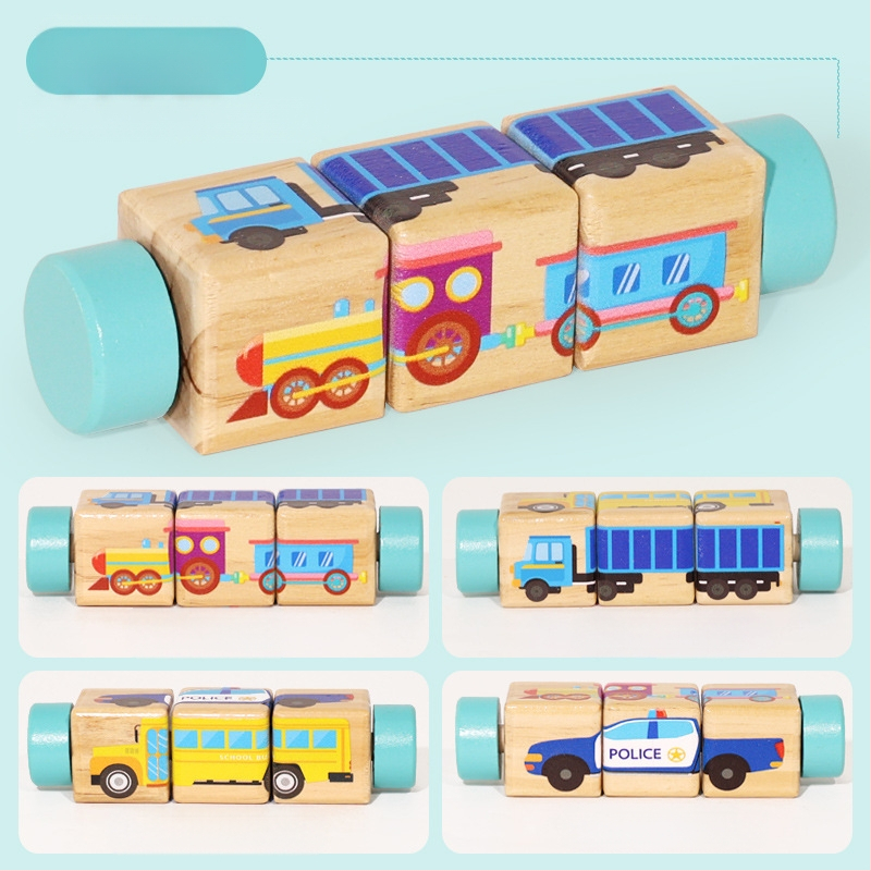 Gyermek fa állatos forgó kirakós háromdimenziós építőelemek óvoda baba kéz-szem koordinációt fejlesztő oktatójátékok