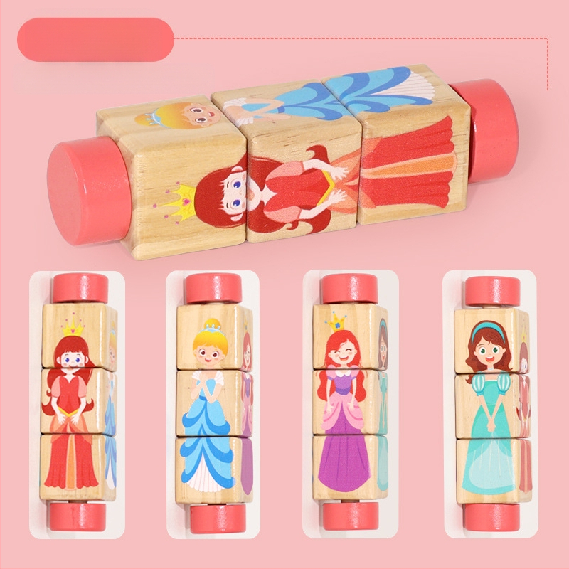 Gyermek fa állatos forgó kirakós háromdimenziós építőelemek óvoda baba kéz-szem koordinációt fejlesztő oktatójátékok