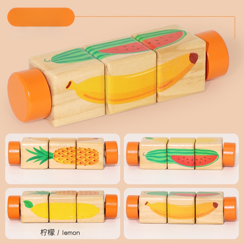 Gyermek fa állatos forgó kirakós háromdimenziós építőelemek óvoda baba kéz-szem koordinációt fejlesztő oktatójátékok