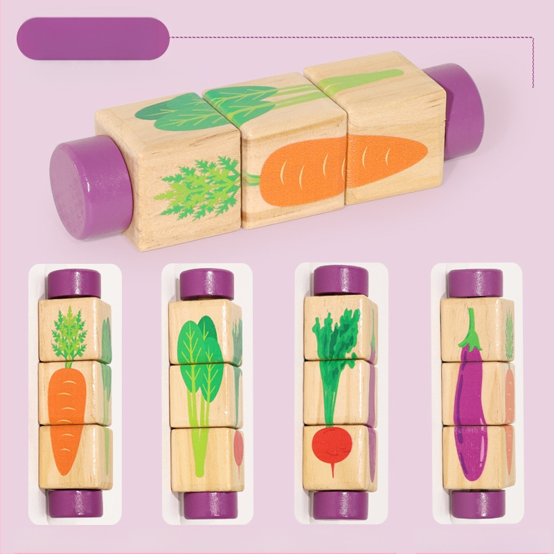 Gyermek fa állatos forgó kirakós háromdimenziós építőelemek óvoda baba kéz-szem koordinációt fejlesztő oktatójátékok