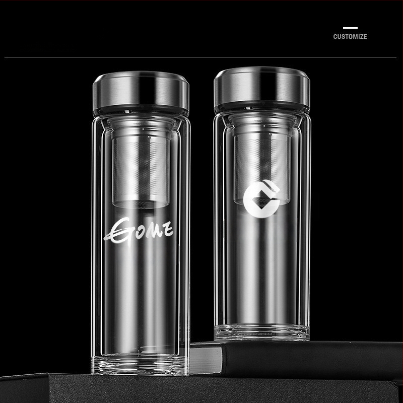 Išmanusis vandens puodelis Dvisluoksnis stiklinis puodelis mirkymui arbatos puodelis vyrams Permatomas su šiltu ekranu Arbatos vandens atskyrimas Izoliacinis vandens puodelis