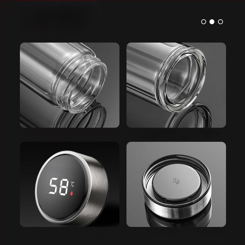 Išmanusis vandens puodelis Dvisluoksnis stiklinis puodelis mirkymui arbatos puodelis vyrams Permatomas su šiltu ekranu Arbatos vandens atskyrimas Izoliacinis vandens puodelis