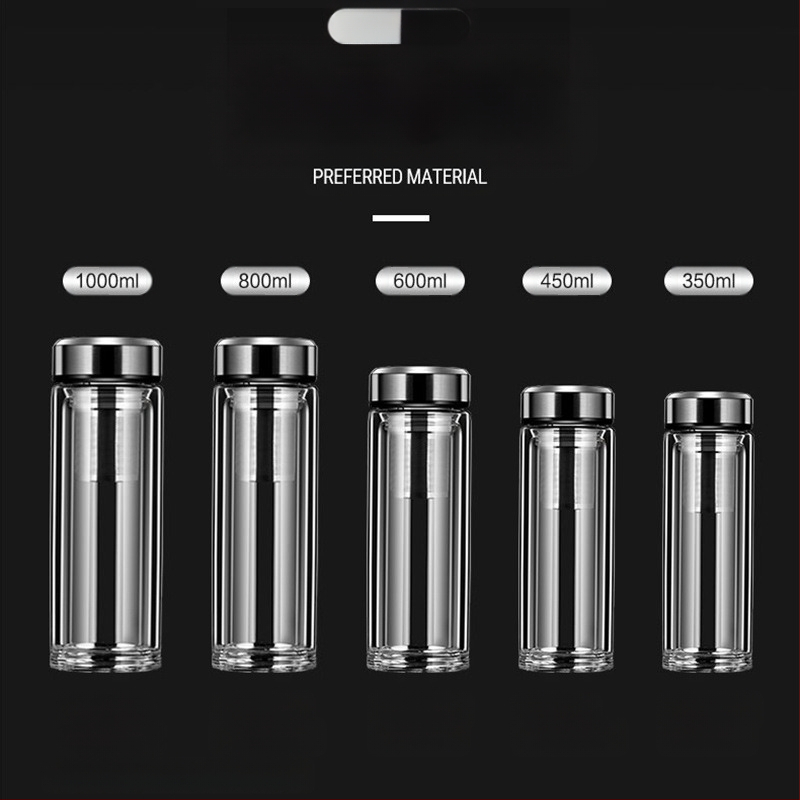 Išmanusis vandens puodelis Dvisluoksnis stiklinis puodelis mirkymui arbatos puodelis vyrams Permatomas su šiltu ekranu Arbatos vandens atskyrimas Izoliacinis vandens puodelis