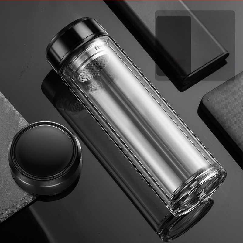 Išmanusis vandens puodelis Dvisluoksnis stiklinis puodelis mirkymui arbatos puodelis vyrams Permatomas su šiltu ekranu Arbatos vandens atskyrimas Izoliacinis vandens puodelis