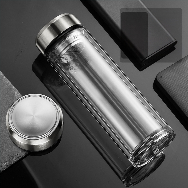 Išmanusis vandens puodelis Dvisluoksnis stiklinis puodelis mirkymui arbatos puodelis vyrams Permatomas su šiltu ekranu Arbatos vandens atskyrimas Izoliacinis vandens puodelis