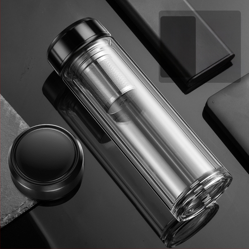 Išmanusis vandens puodelis Dvisluoksnis stiklinis puodelis mirkymui arbatos puodelis vyrams Permatomas su šiltu ekranu Arbatos vandens atskyrimas Izoliacinis vandens puodelis