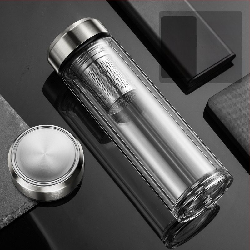 Išmanusis vandens puodelis Dvisluoksnis stiklinis puodelis mirkymui arbatos puodelis vyrams Permatomas su šiltu ekranu Arbatos vandens atskyrimas Izoliacinis vandens puodelis