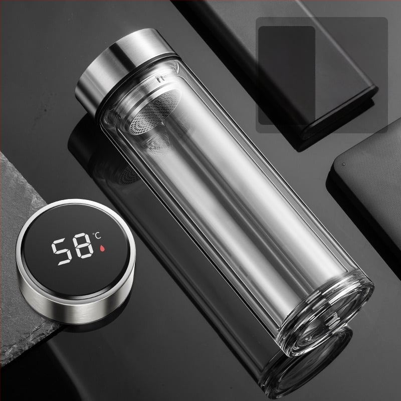 Išmanusis vandens puodelis Dvisluoksnis stiklinis puodelis mirkymui arbatos puodelis vyrams Permatomas su šiltu ekranu Arbatos vandens atskyrimas Izoliacinis vandens puodelis