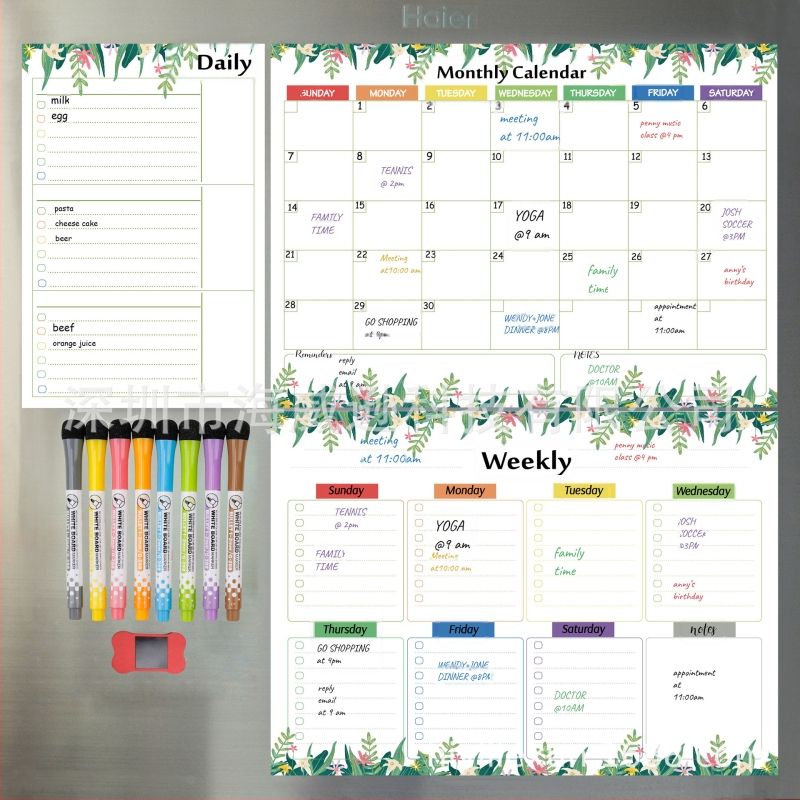 Kalender Kustutatav kuu nädala ajakava Magnetiline tahvel Kuivkustutatav tahvel Külmikukleebisega teadetetahvel Pehme tahvel 3 komplekti