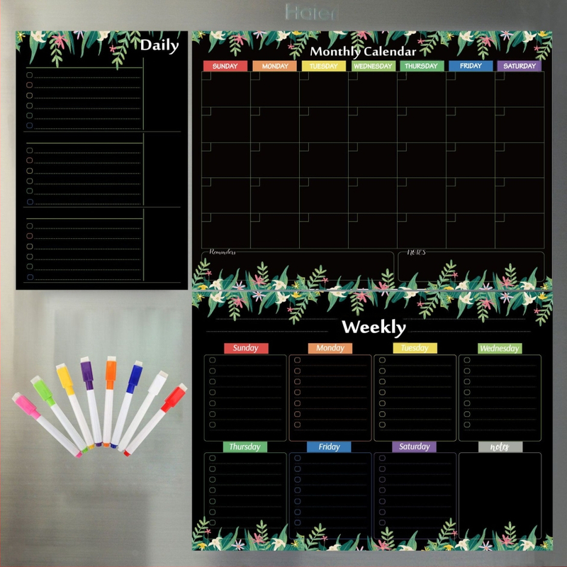 Kalender Kustutatav kuu nädala ajakava Magnetiline tahvel Kuivkustutatav tahvel Külmikukleebisega teadetetahvel Pehme tahvel 3 komplekti