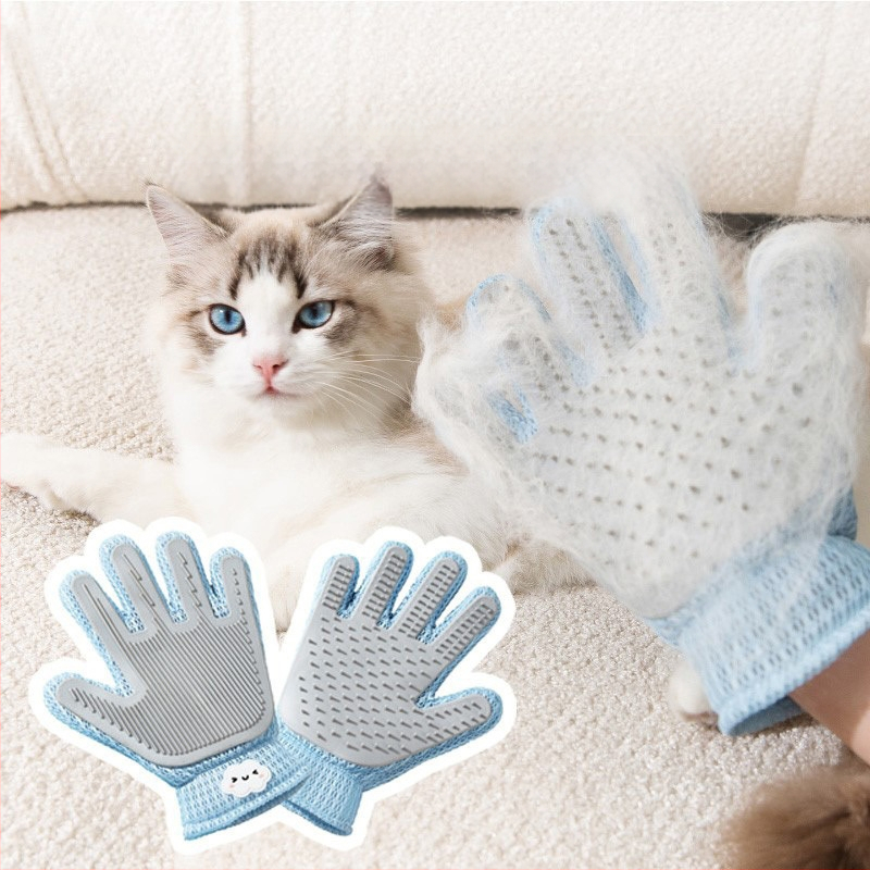 Dvipusė kačių priežiūros pirštinė, skirta palaidiems kailiams šalinti, specializuota Ragdoll veislės ilgaplaukėms katėms, kačių priežiūros įrankis