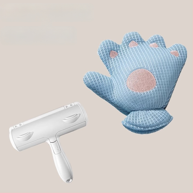 Dvipusė kačių priežiūros pirštinė, skirta palaidiems kailiams šalinti, specializuota Ragdoll veislės ilgaplaukėms katėms, kačių priežiūros įrankis