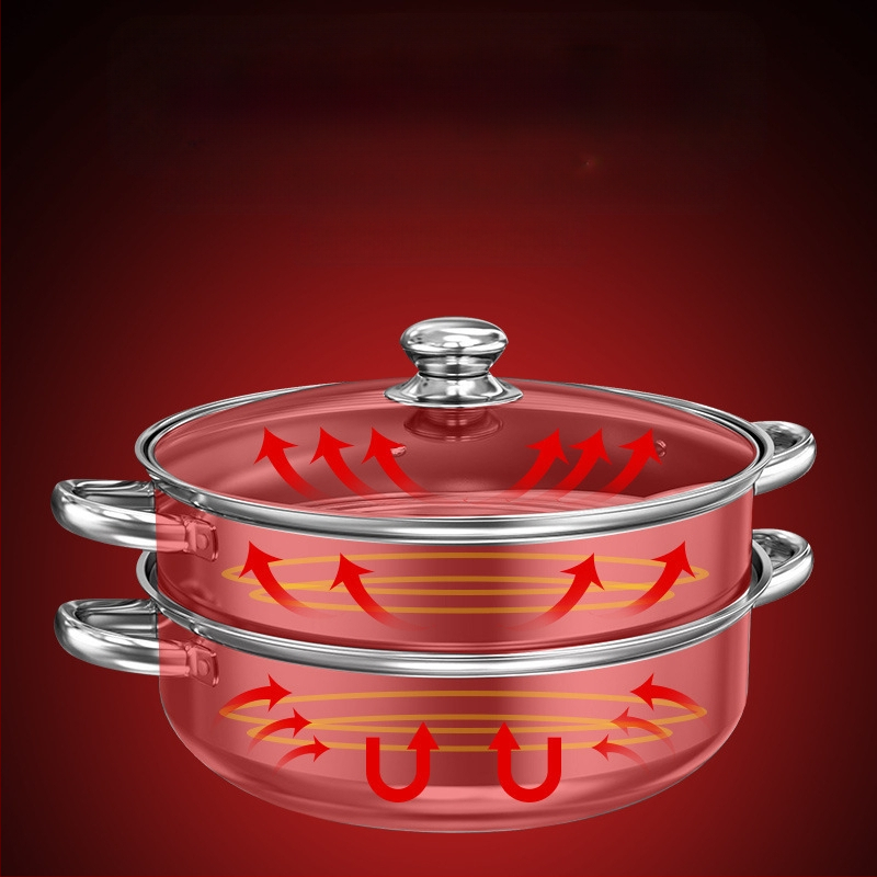Specialus sriubos puodas indukcinei viryklei, komercinis įgaubtas nerūdijančio plieno garintuvas, sriubos puodas, buitinis įgaubtas karšto puodo su magnetiniu apvaliu dugnu puodas