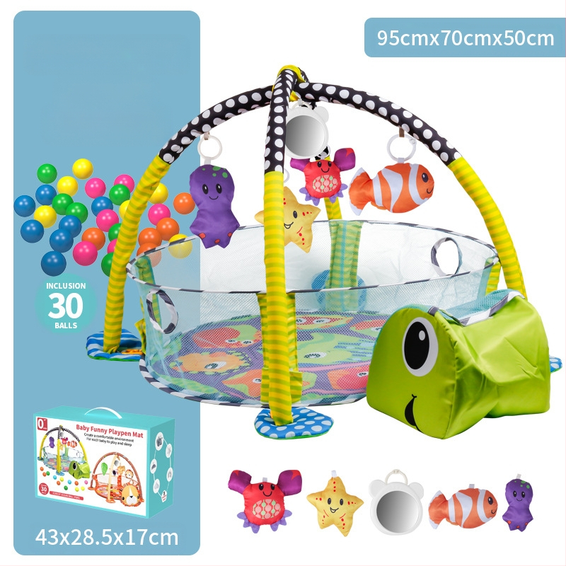 Tarpvalstybinis kūdikių tvoros žaidimas Fitneso stovas Naujagimio kūdikio nušvitimas Ankstyvojo ugdymo vandenyno šliaužimo kilimėlis Kamuolys baseino žaislas Dovana