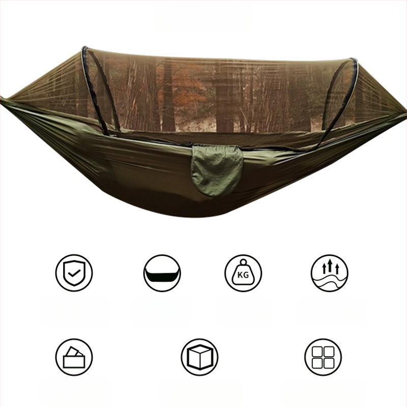 Kempinga šūpuļtīkls āra lietošanai ar pretapgāšanās funkciju, vasaras vienvietīgs un divvietīgs kempinga artefakts ar moskītu tīklu, mājsaimniecības šūpuļtīkls pret odiem