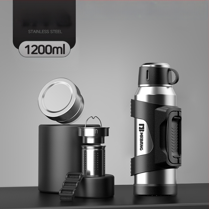 Termosas 316 Lauko didelės talpos termosas Nešiojamas termosas Automobiliui su arbatos dėžutės filtru Arbatos termosas