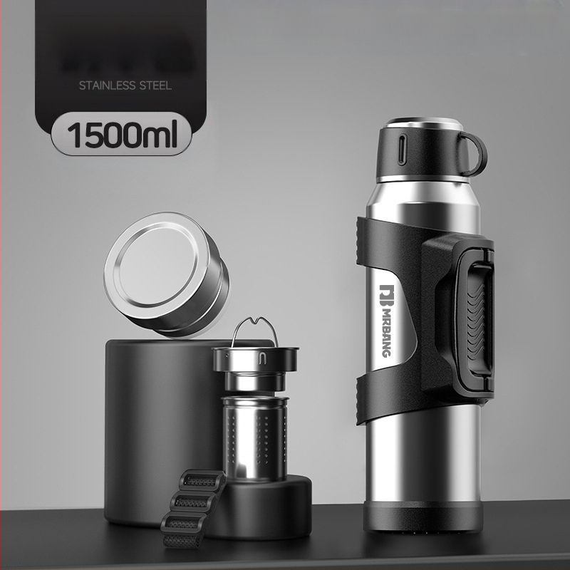 Termosas 316 Lauko didelės talpos termosas Nešiojamas termosas Automobiliui su arbatos dėžutės filtru Arbatos termosas