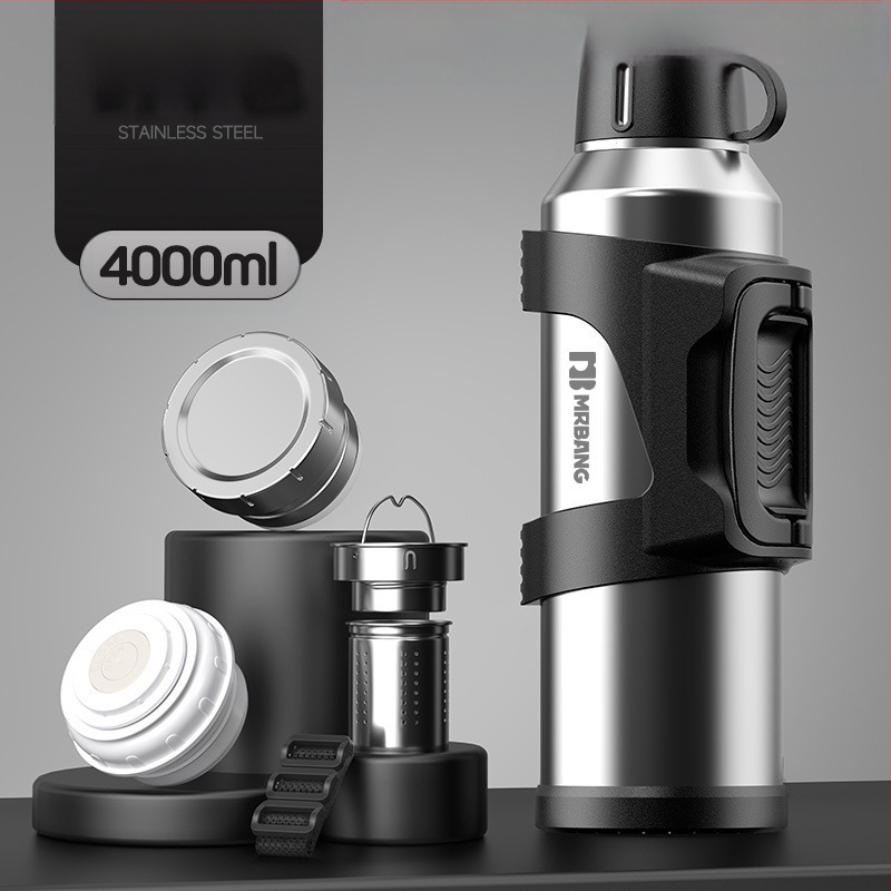 Termosas 316 Lauko didelės talpos termosas Nešiojamas termosas Automobiliui su arbatos dėžutės filtru Arbatos termosas