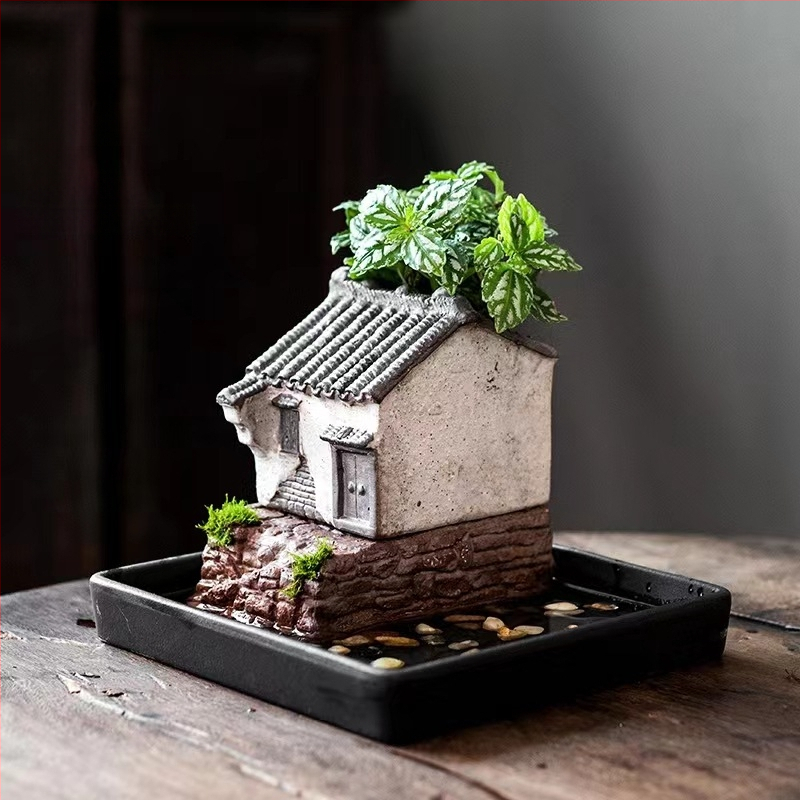 Декорация от бамбукови саксии за цветя в ретро стил, креативна зелена саксия за цветя в аквариум, пейзажна декорация за домашен офис