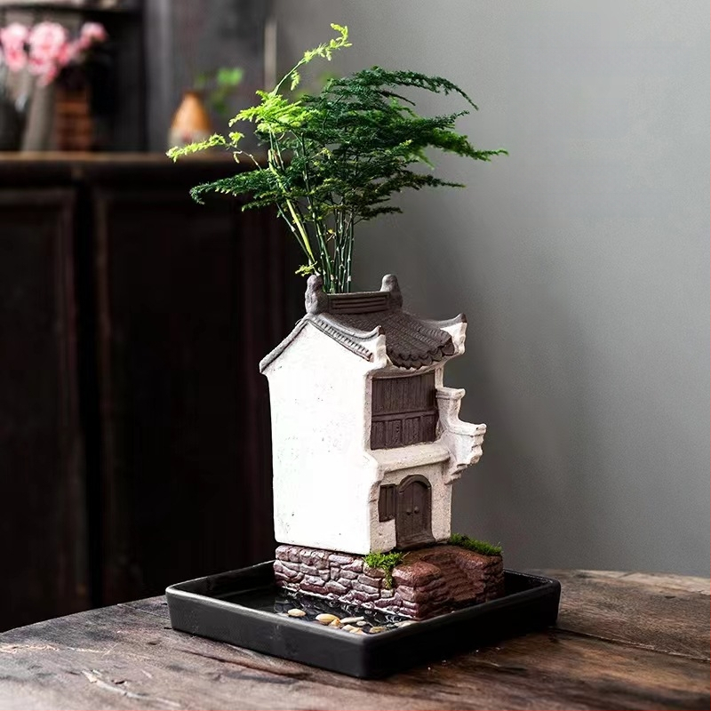 Декорация от бамбукови саксии за цветя в ретро стил, креативна зелена саксия за цветя в аквариум, пейзажна декорация за домашен офис